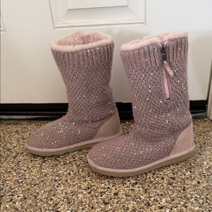 UGG Girls' Pink Knit Sequin Winter Boots - Cozy Lined Kids Shoes